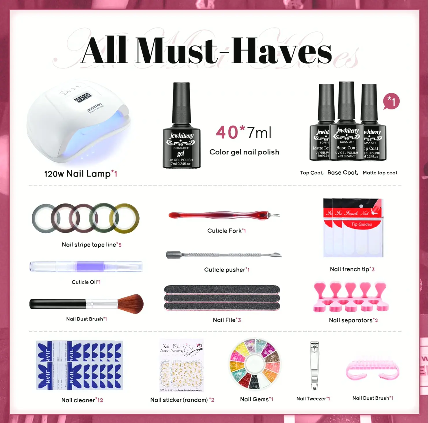 43PCS Gel Nail Kit with 120W UV LED Lamp