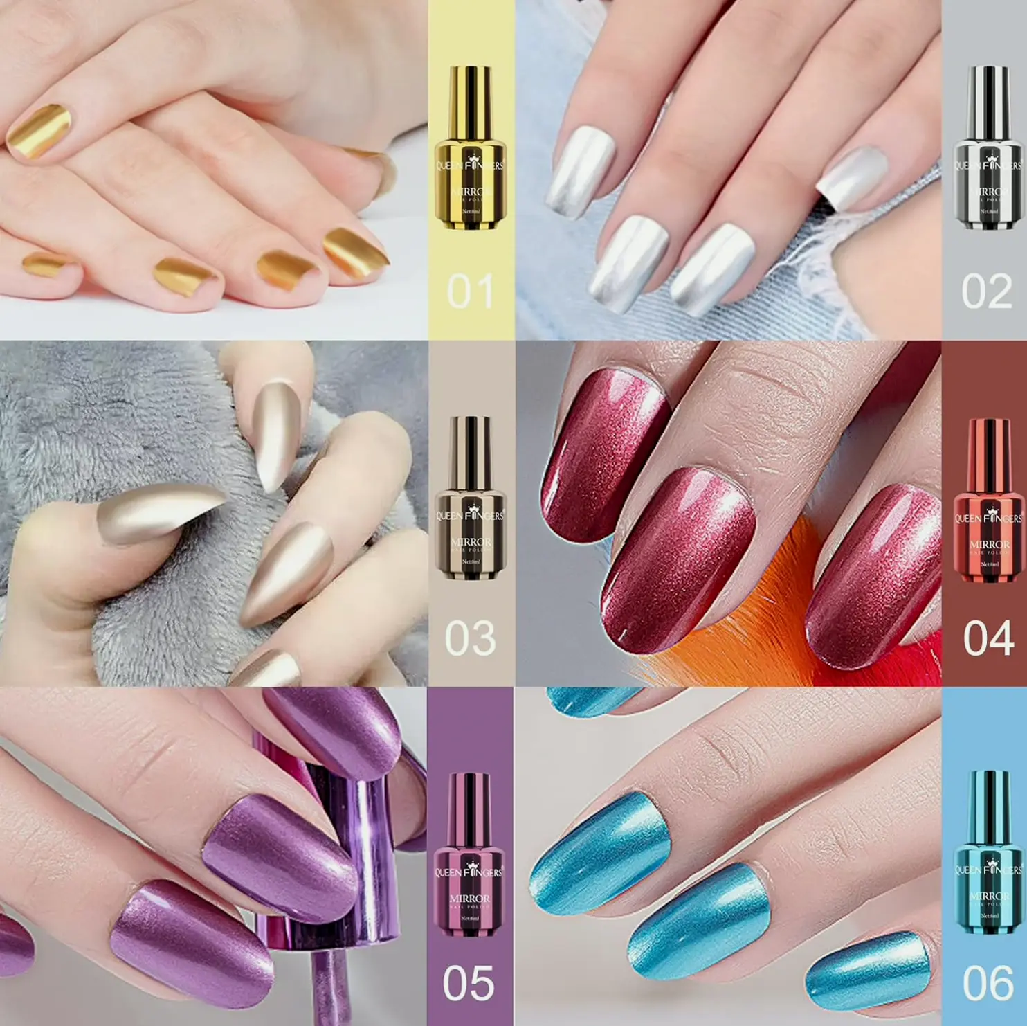 Ownest 12 Colors Mirror Nail Polish Set, Long Lasting Glossy Manicure