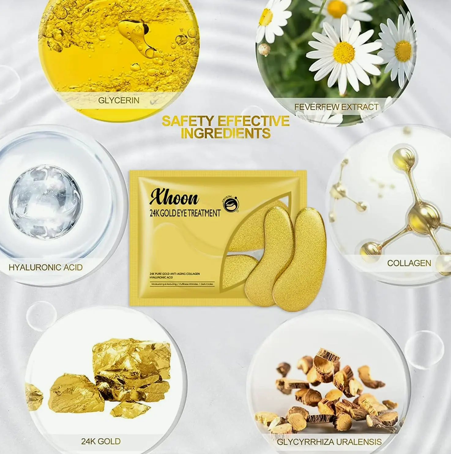 24-Karat Golden Eye Patches - 20 Pairs Amino Acid & Collagen-Infused