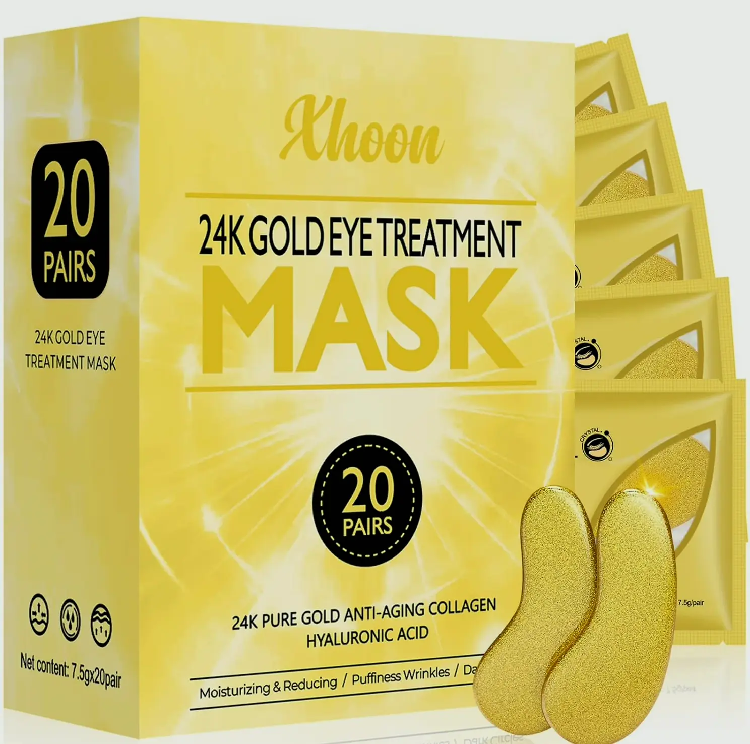 24-Karat Golden Eye Patches - 20 Pairs Amino Acid & Collagen-Infused