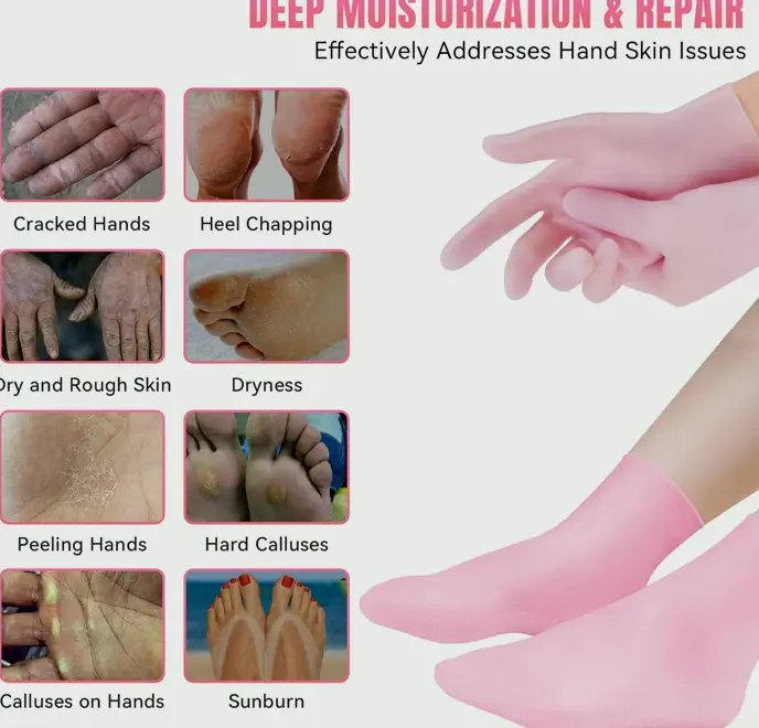 Pink Rubber Hydrating Booties & Gloves Kit (One Pair)