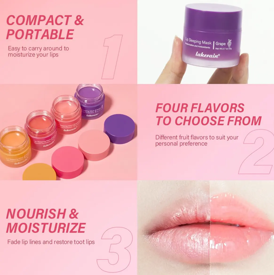 Moisturizing Lip Mask, Long-lasting Night Care, Reduces Dry Lips (Berry) 0.7 OZ