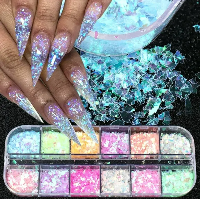 12-Color Mermaid Nail Glitter Kit