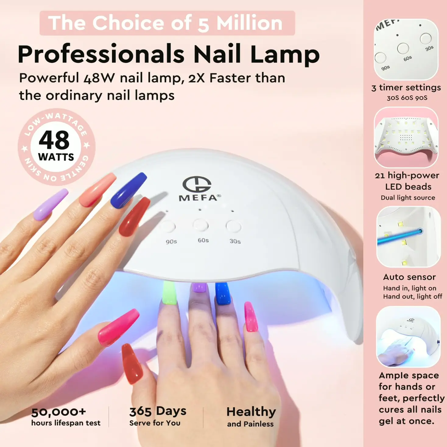 MEFA 56-Piece Gel Nail Polish Kit with UV Lamp, 32 Colors, Matte and Glossy Top Coat, Nail Art Decorations