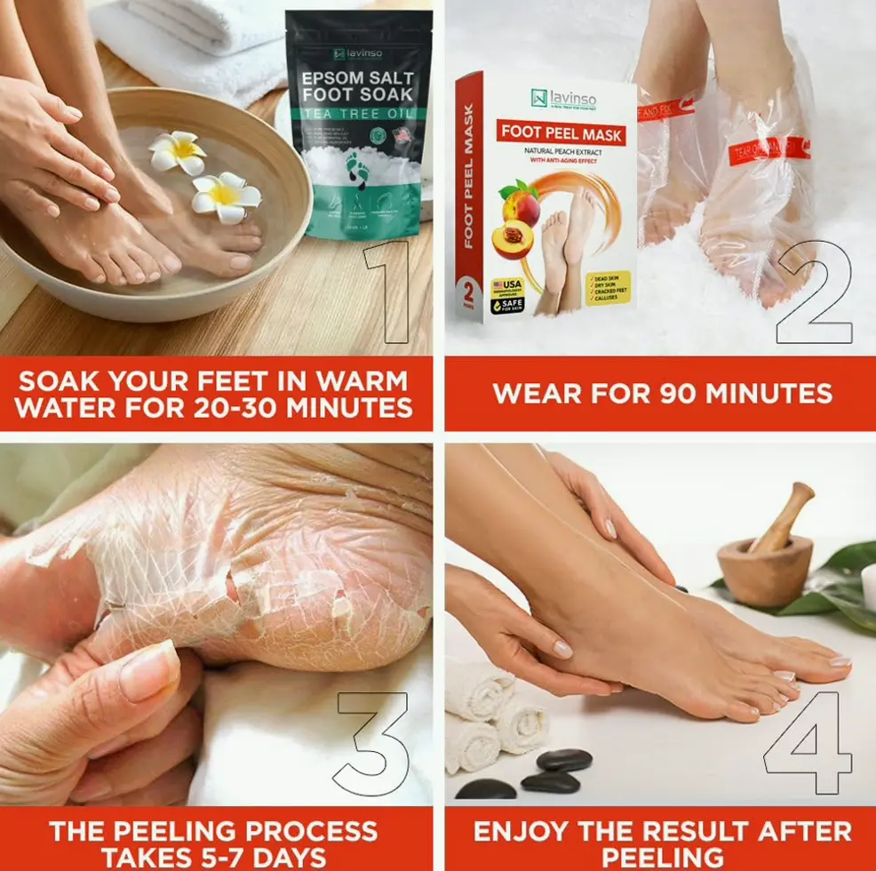 Peach Foot Peel Mask for Cracked Feet, Softening 2 Pack