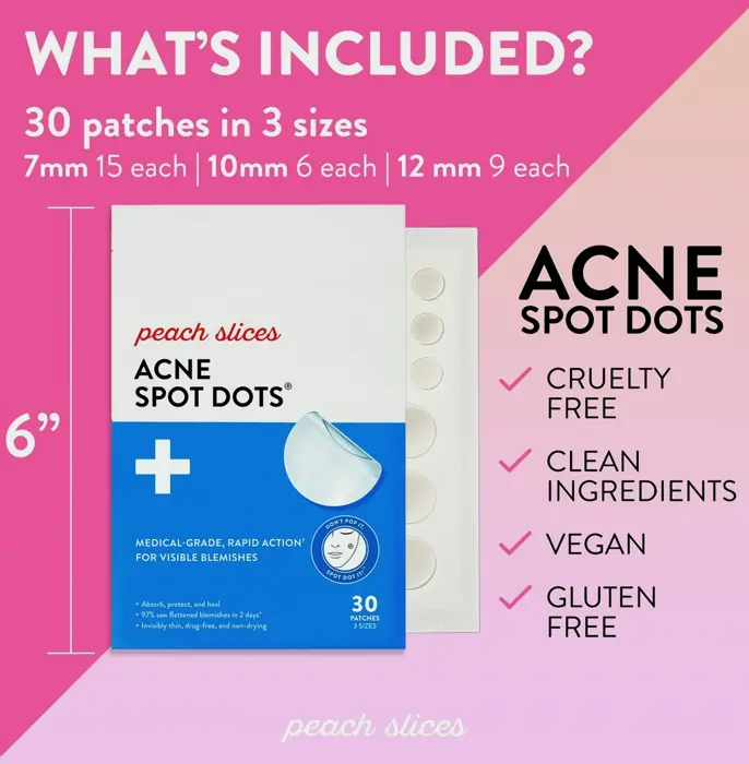 Peach Slices Acne Spot Dots: Hydrocolloid Pimple Stickers (Vegan)