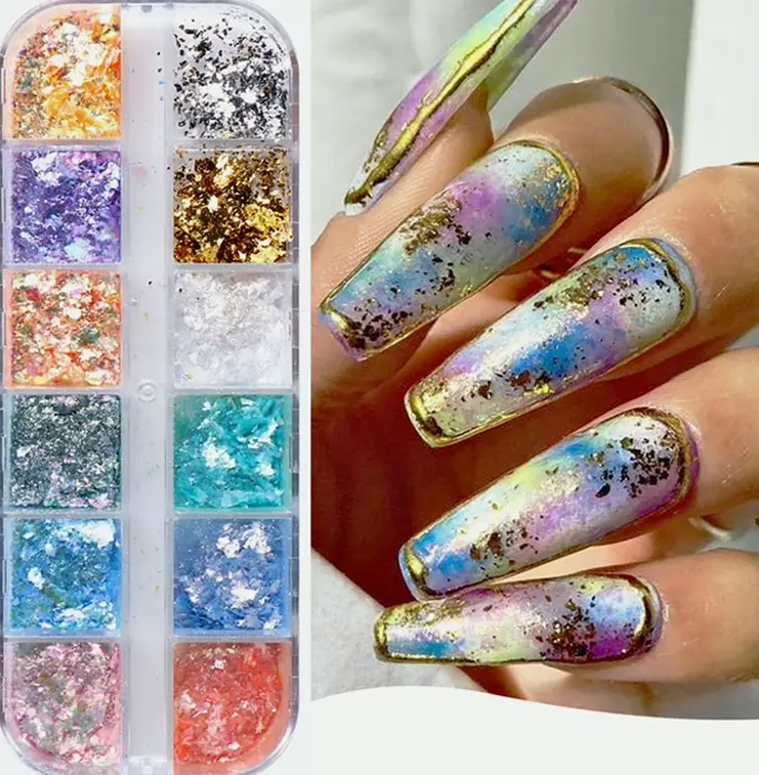 Holographic Aurora Nail Glitters for Decoration