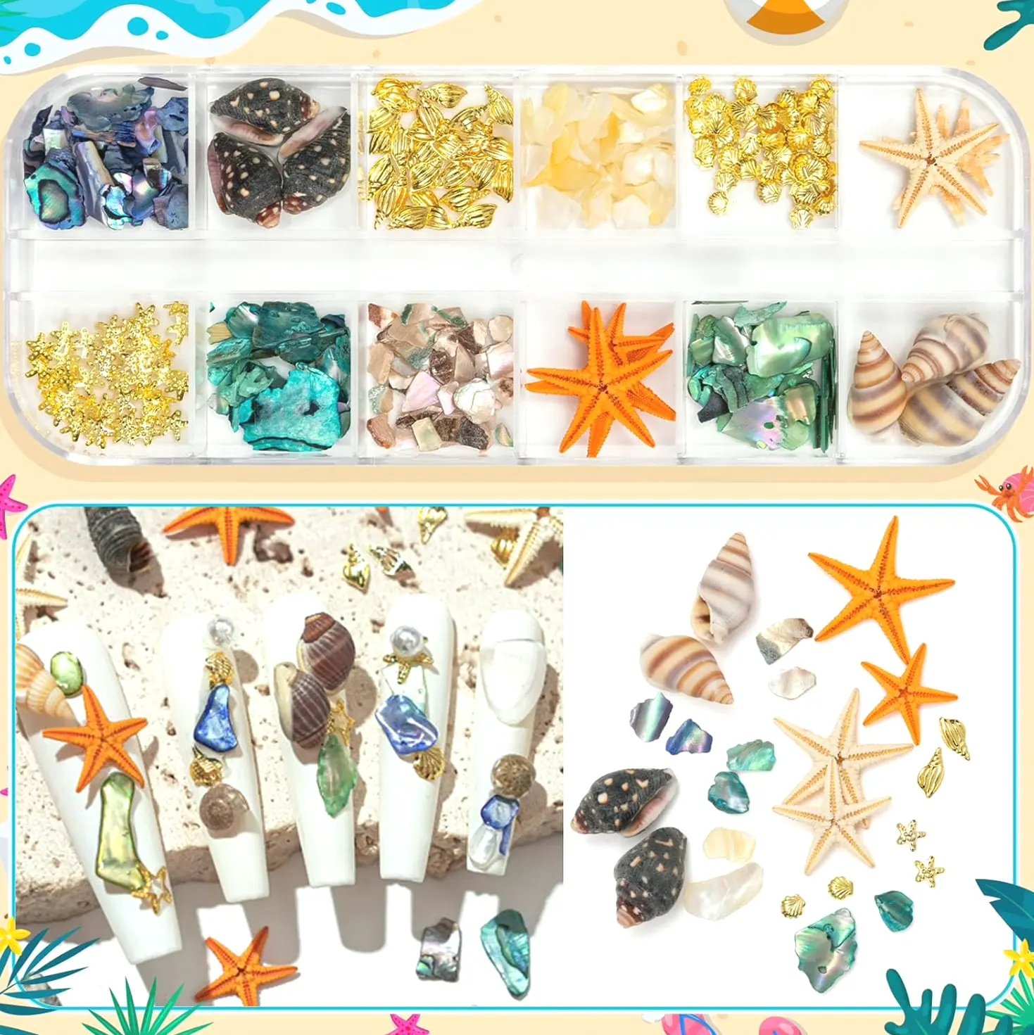 Noverlife Compartments Beach 3D Nail Charms