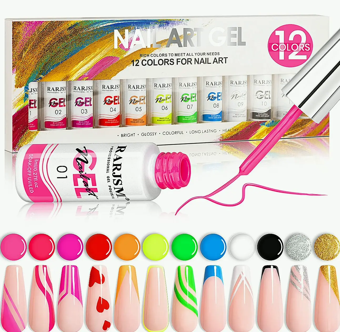 Twelve Shade Nail Kit - Yellow, Gold, Manicure Tools