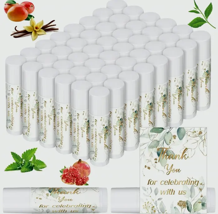 Dunzy 50 Pcs Thank You Lip Balm with Mixed Scents for Party Favors