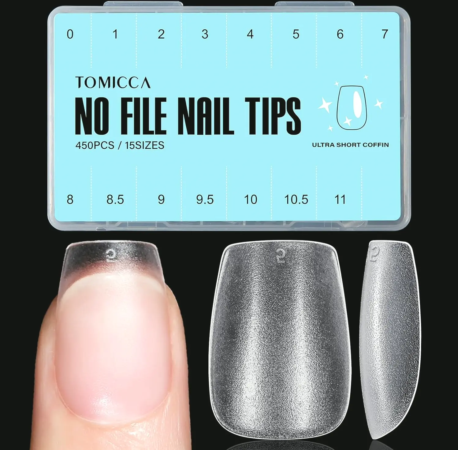 TOMICCA's Short Coffin Nail Tips - 450Pcs Full Cover, Durable Gel