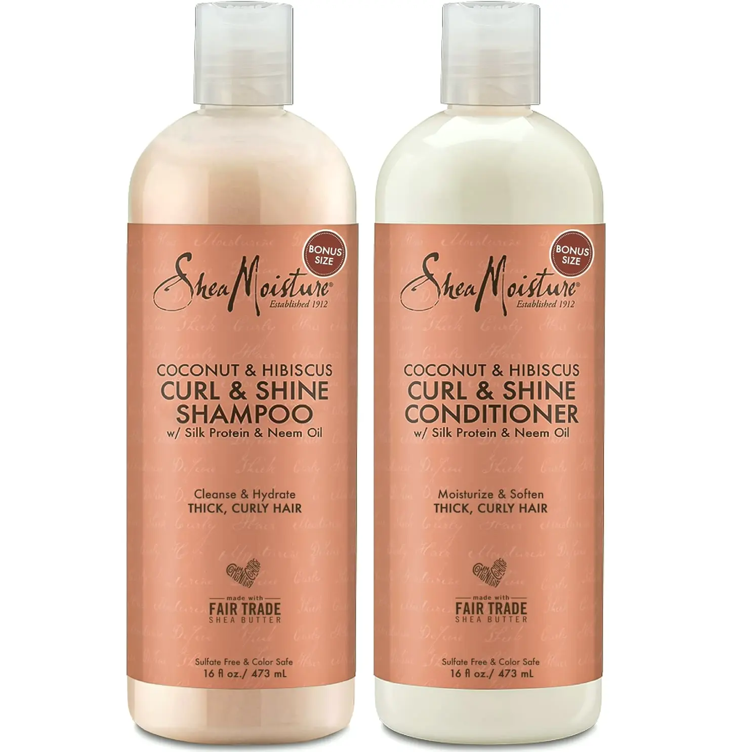 SheaMoisture Shampoo & Conditioner Package, Coconut & Hibiscus Curl & Shine, 16 Fl Oz Each