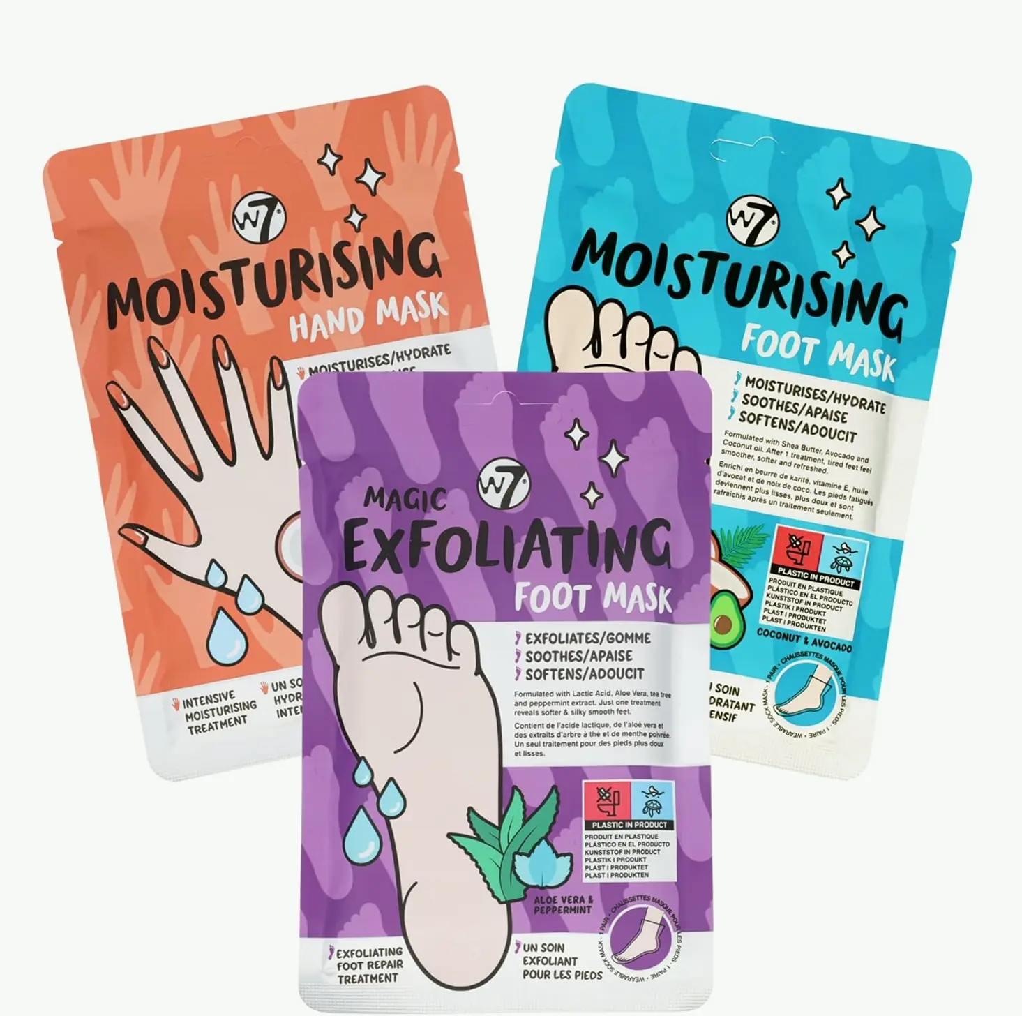 W7 Brand Foot & Hand Treatment Kit - Moisturize & Exfoliation Home Use