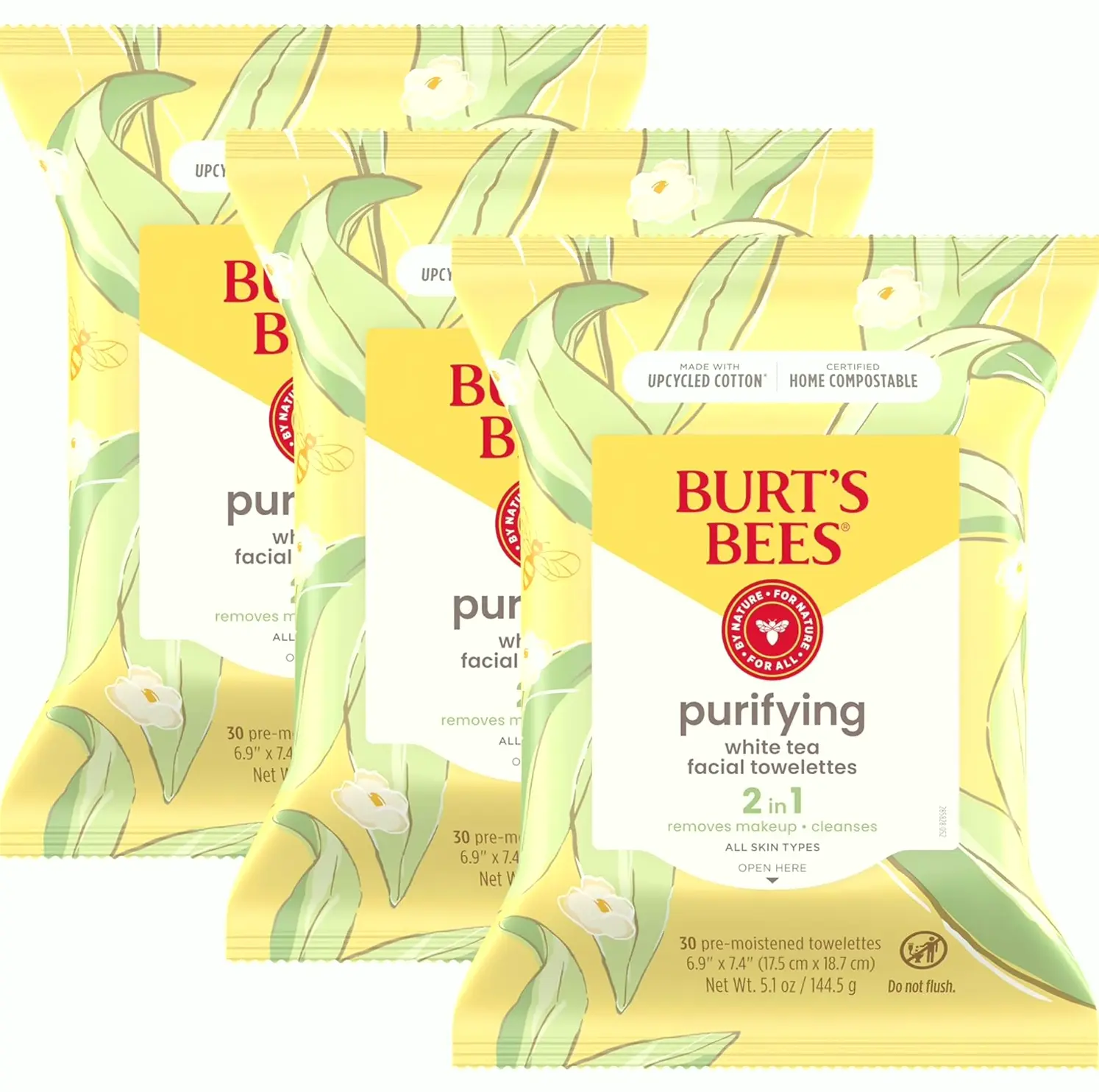 White Face Wipes for All Skin Types, Moisturizing Makeup Eliminator, Thirty Ct Triple Pack