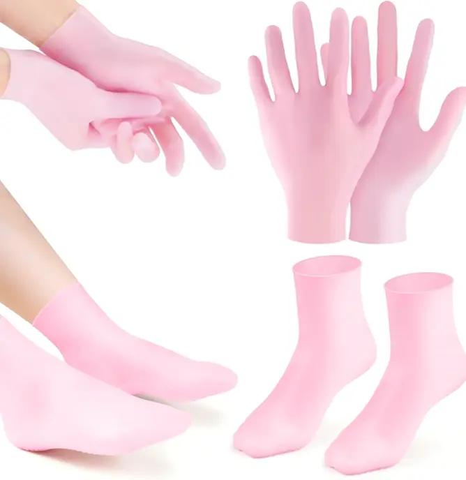 Pink Rubber Hydrating Booties & Gloves Kit (One Pair)
