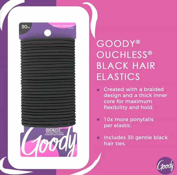 Goodie Ouchless Elastic - Count, Black - 4MM Regular Hair