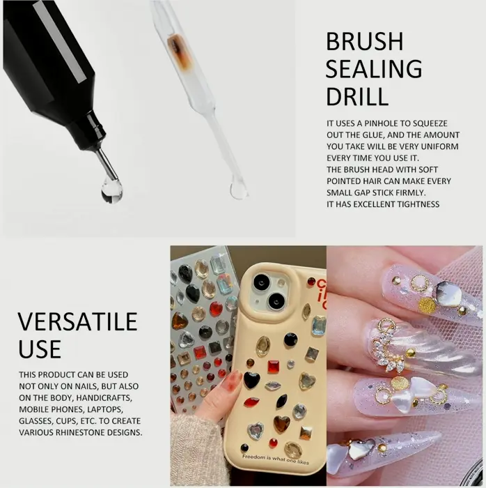 Ownest 2 Pcs Nail Glue Pen Resin Polishing Agent, Adhesive Decorative Crystal Diamond Accessory, Need Light - 10ml